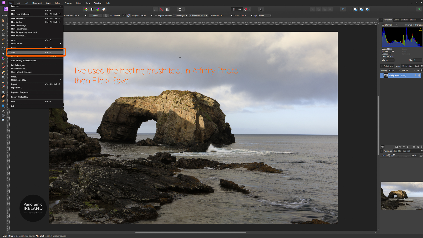 Adobe Lightroom - Edit in - Affinity Photo Healing Brush